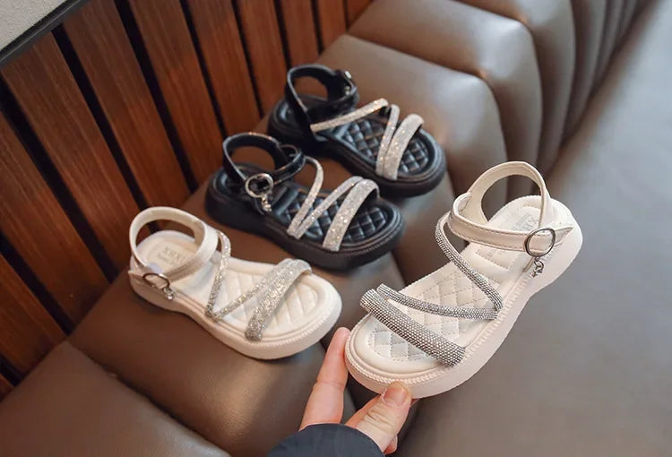 Girls Cushioned Sole Rhinestone Sandals