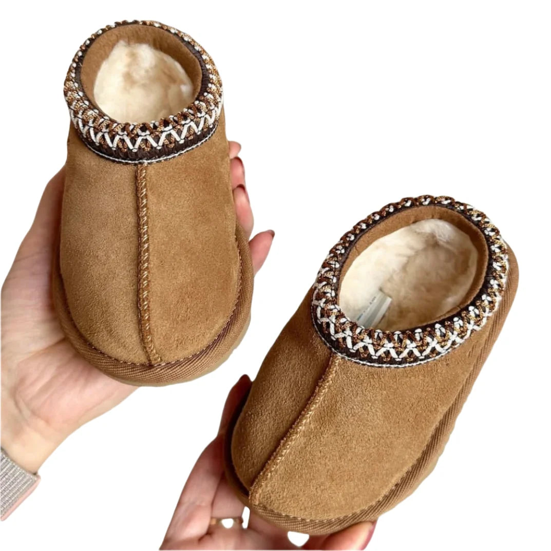Kids Genuine Leather Fur Slipers