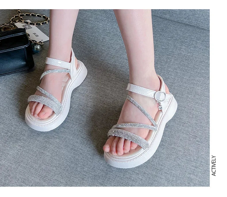 Girls Cushioned Sole Rhinestone Sandals