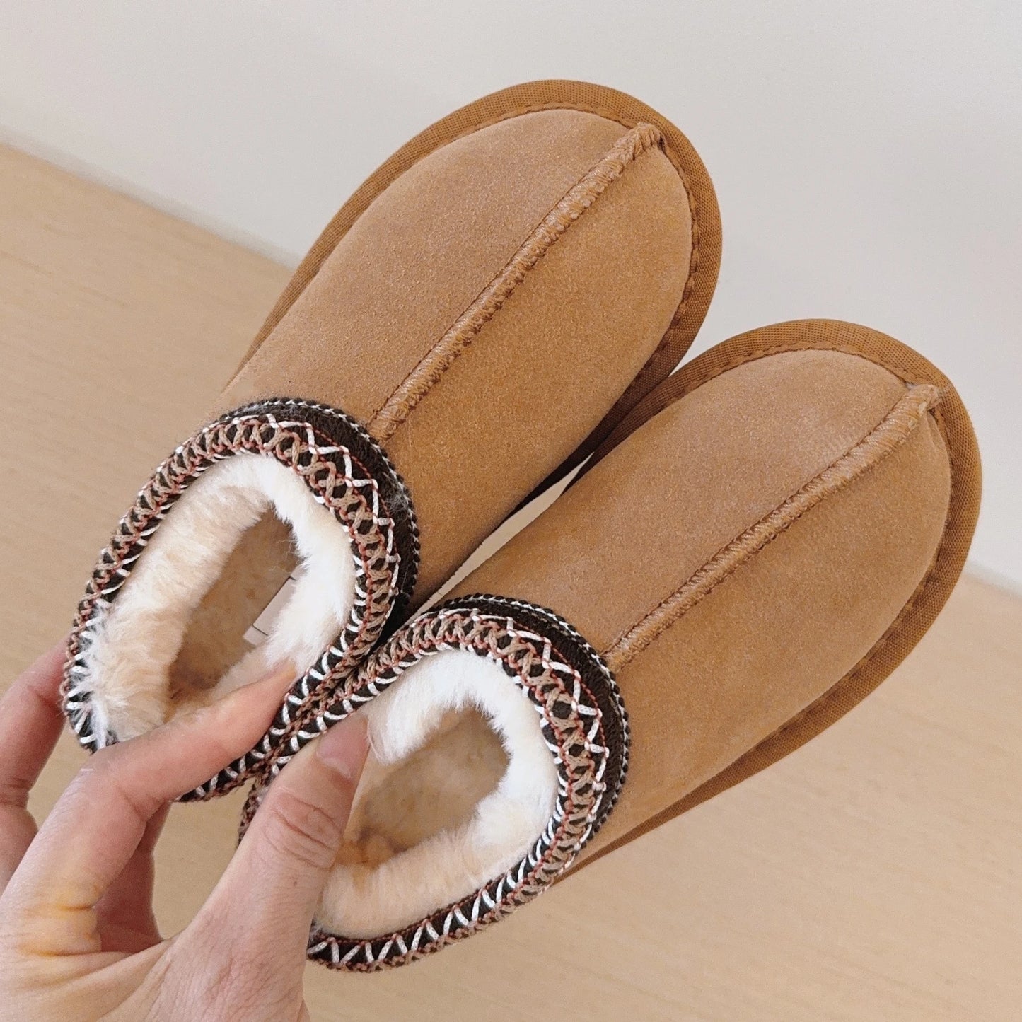 Kids Genuine Leather Fur Slipers