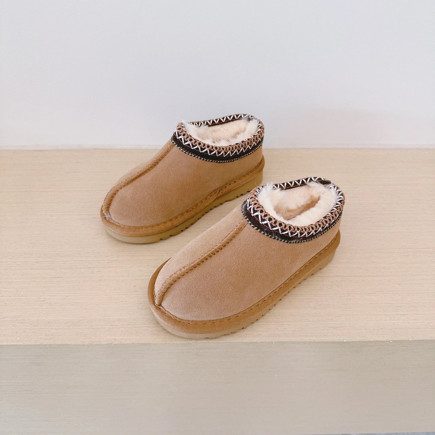 Kids Genuine Leather Fur Slipers