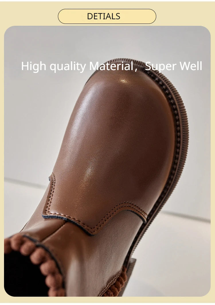 Pompom PU Leather Girls Ankle Boots